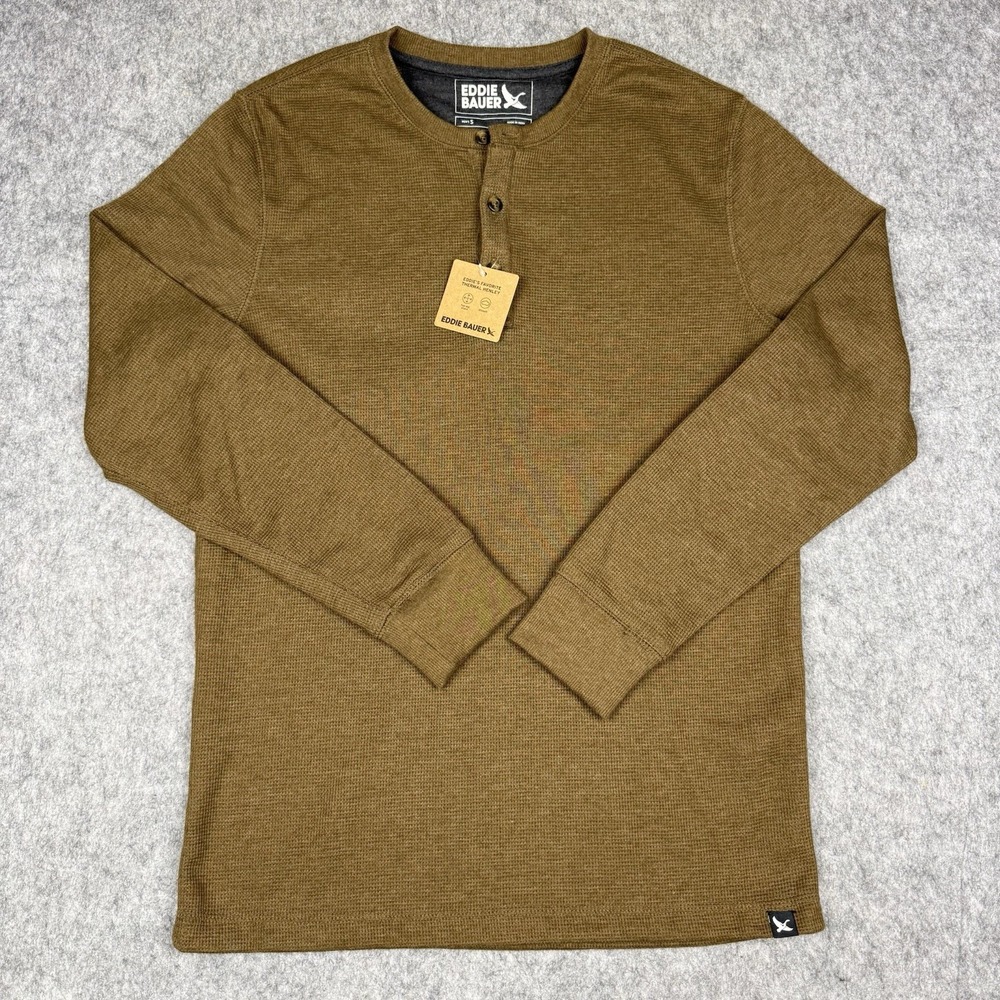 Eddie Bauer NWT Thermal Henley Shirt Mens S Brown Knit Long Sleeve Pullover